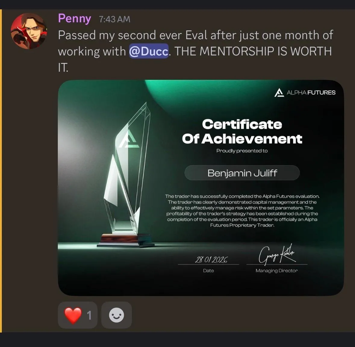 Benjamin testimonial